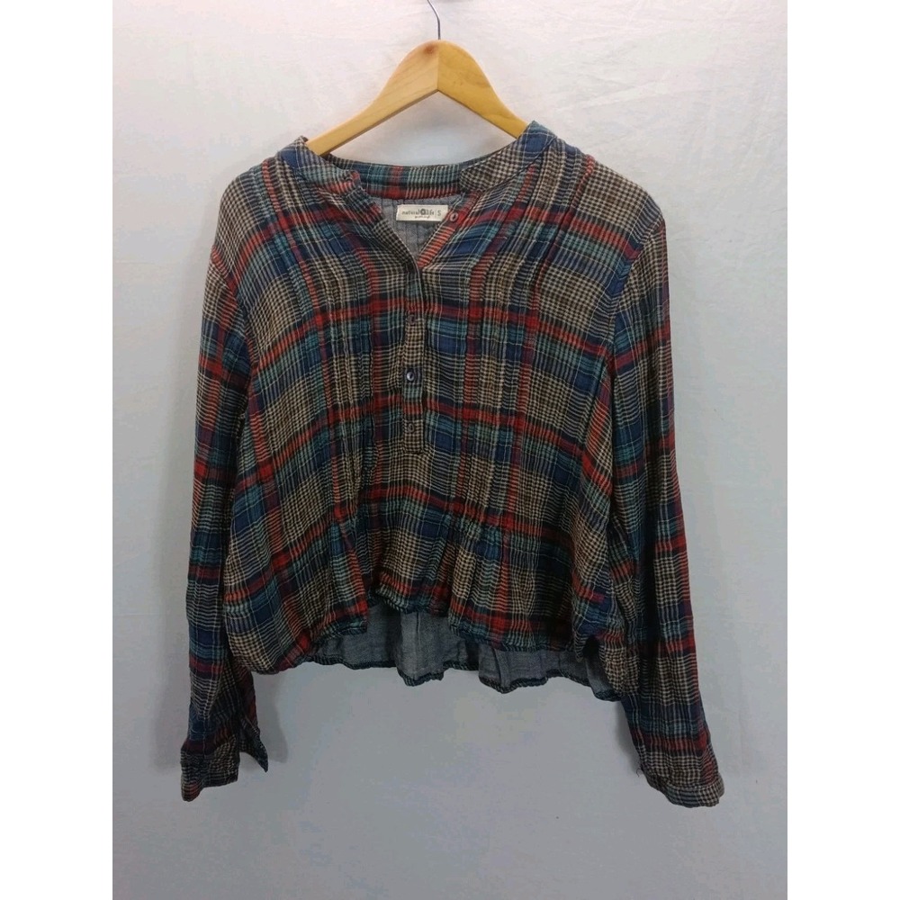 Natural Life Ainsley Pintucked Light Flannel Button Cotton Top Sz S Boho Fall